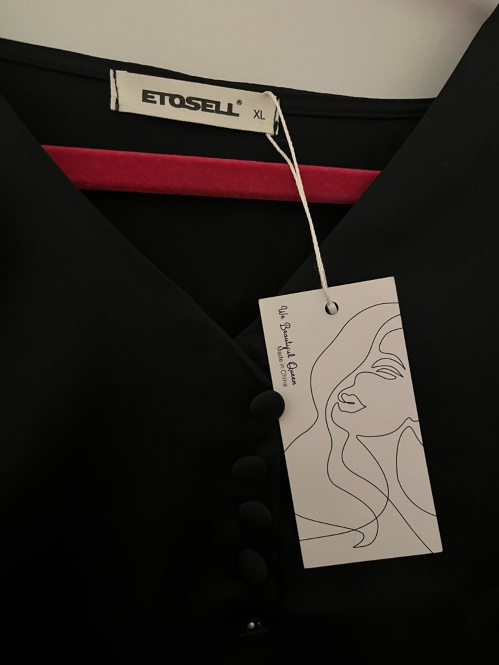 ETOSELL Black V-Neck with Covered Buttons